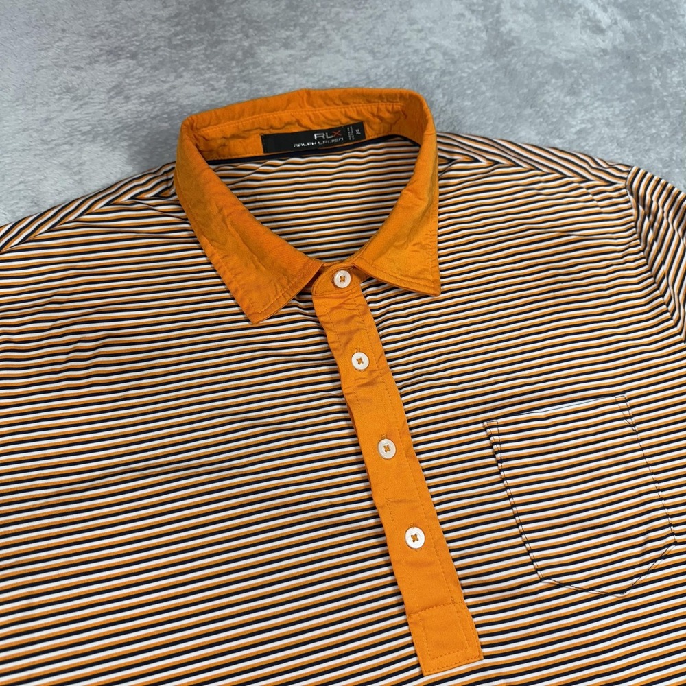 RLX Ralph Lauren Polo Shirt Mens‎ XL Orange Striped Golf French Lick Pete Dye